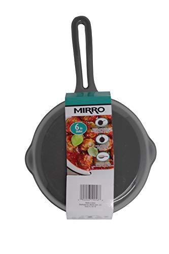 Mirro MIR-19056 6" Mini Cast Iron White Enamel Coated Interior Skillet, Grey, Ready to Use