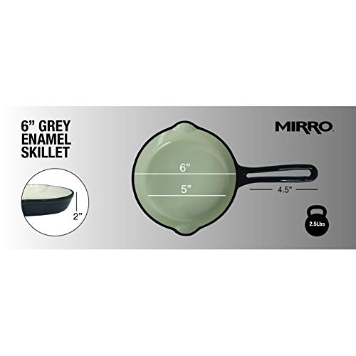 Mirro MIR-19056 6" Mini Cast Iron White Enamel Coated Interior Skillet, Grey, Ready to Use