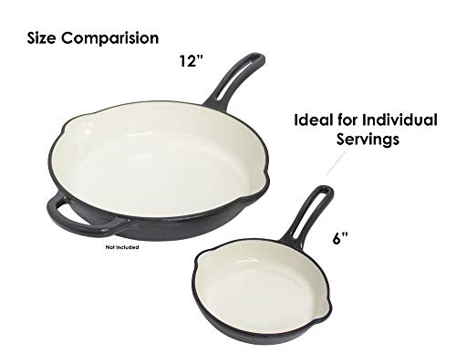 Mirro MIR-19056 6" Mini Cast Iron White Enamel Coated Interior Skillet, Grey, Ready to Use