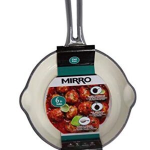 Mirro MIR-19056 6" Mini Cast Iron White Enamel Coated Interior Skillet, Grey, Ready to Use