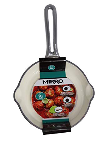 Mirro MIR-19056 6" Mini Cast Iron White Enamel Coated Interior Skillet, Grey, Ready to Use