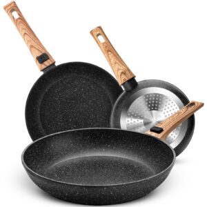 drickate frying pan set nonstick skillet set for induction cooktop with detachable handle marble coating, frying pan nonstick 8 inch+9.5 inch +11 inch (3pcs)