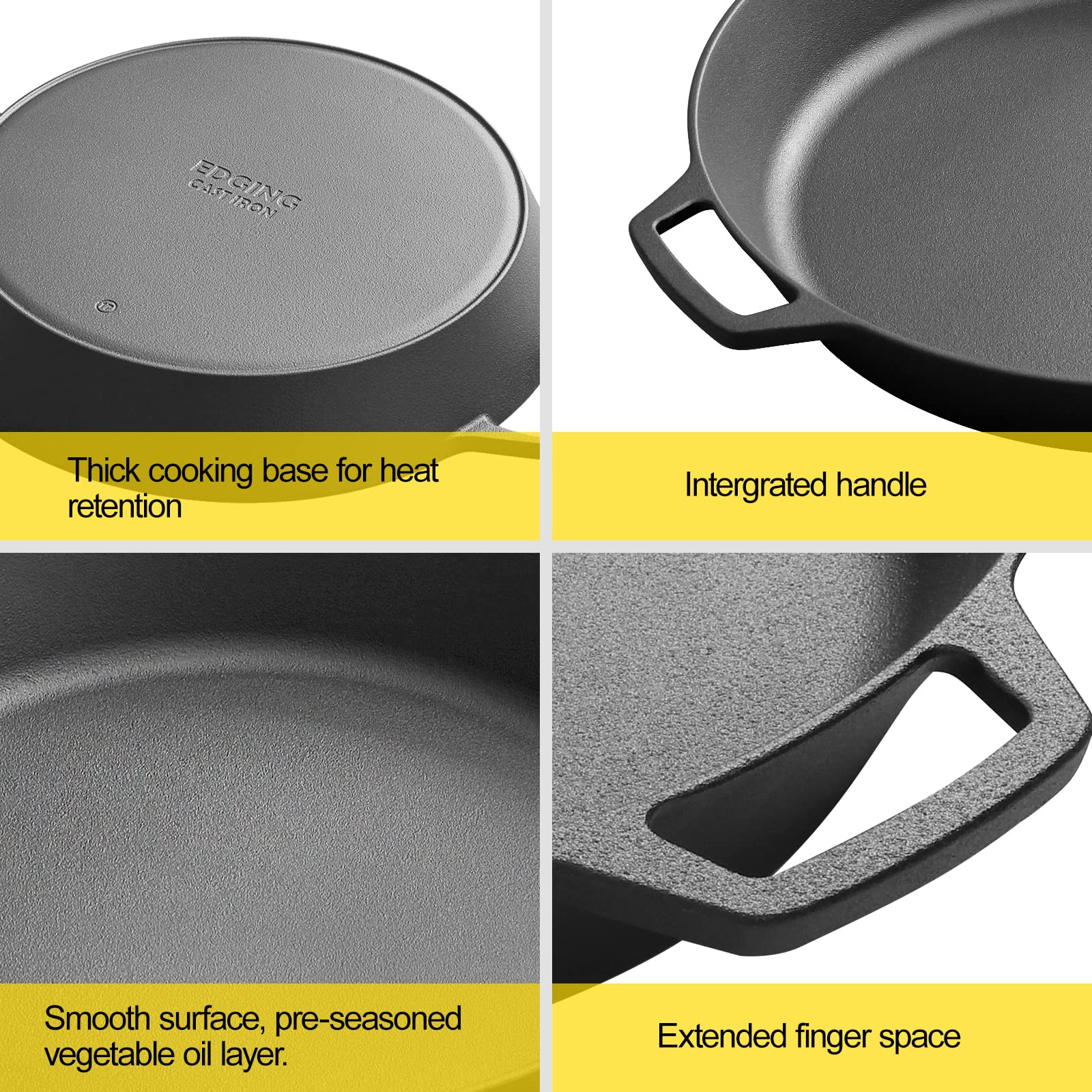 EDGING CASTING Pre-Seasoned Large Cast Iron Skillet 17 Inch, Dual Handle Outdoor Camping Frying Pan, Pizza Pan, Use for Grill, Stovetop, Induction, Oven Safe Cookware