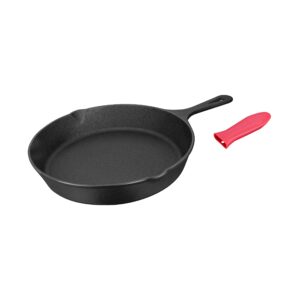 honkyuns 10 inch pre-seasoned cast iron skillets pan, frying pan with silicone heat-resistant handle cover for indoor and outdoor use-grilling, frying,baking and cooking black