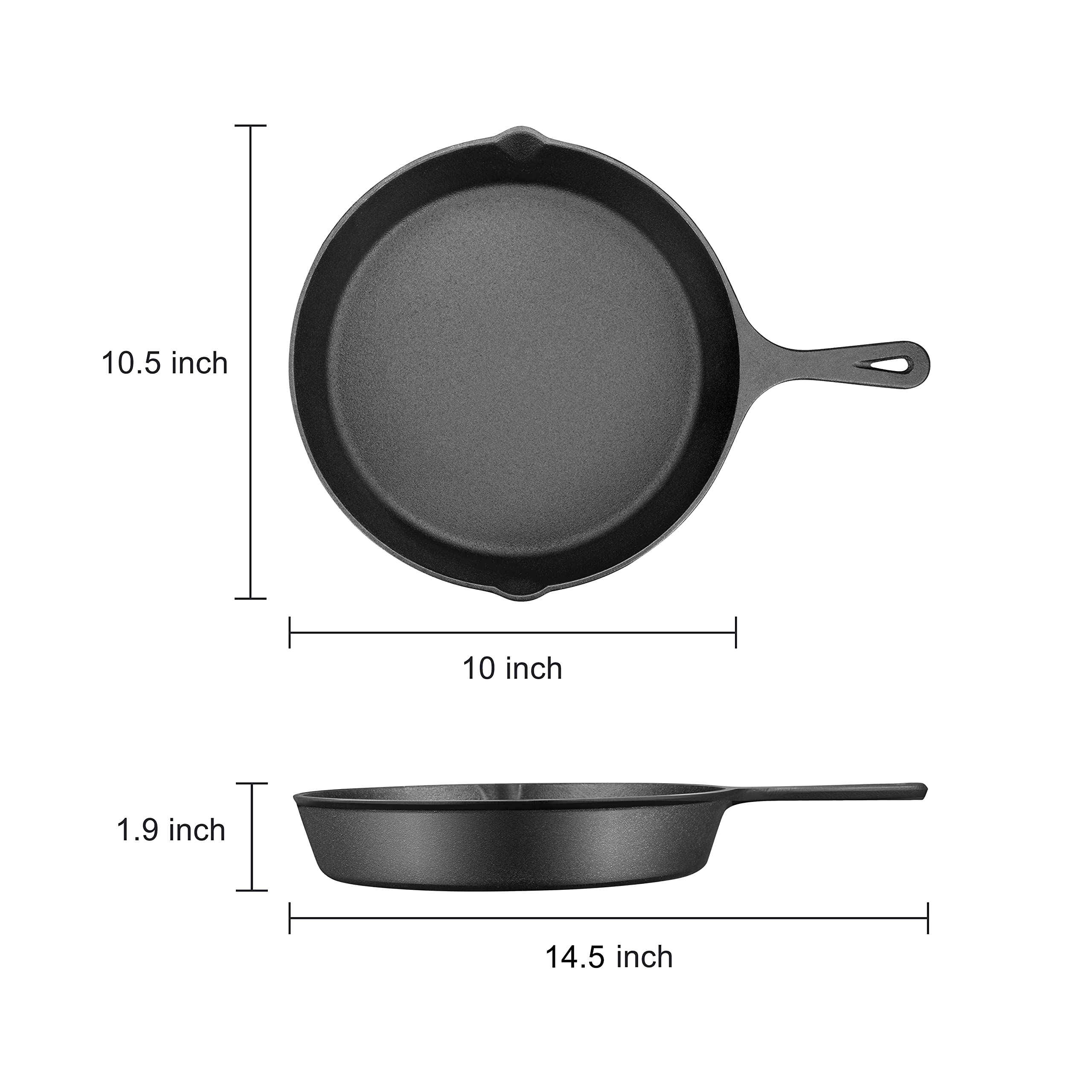 Honkyuns 10 Inch Pre-Seasoned Cast Iron Skillets Pan, Frying Pan with Silicone Heat-Resistant Handle Cover for Indoor and Outdoor Use-Grilling, Frying,Baking and Cooking Black