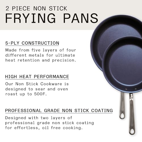 Made In Cookware - Non Stick 2 Piece Frying Pan Set (Includes 10",12") - 5 Ply Stainless Clad Nonstick - Professional Cookware - Crafted in Italy - (Harbour Blue)