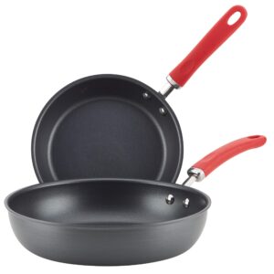 rachael ray create delicious deep hard anodized nonstick frying pan set / skillet set - 9.5 inch and 11.75 inch, gray