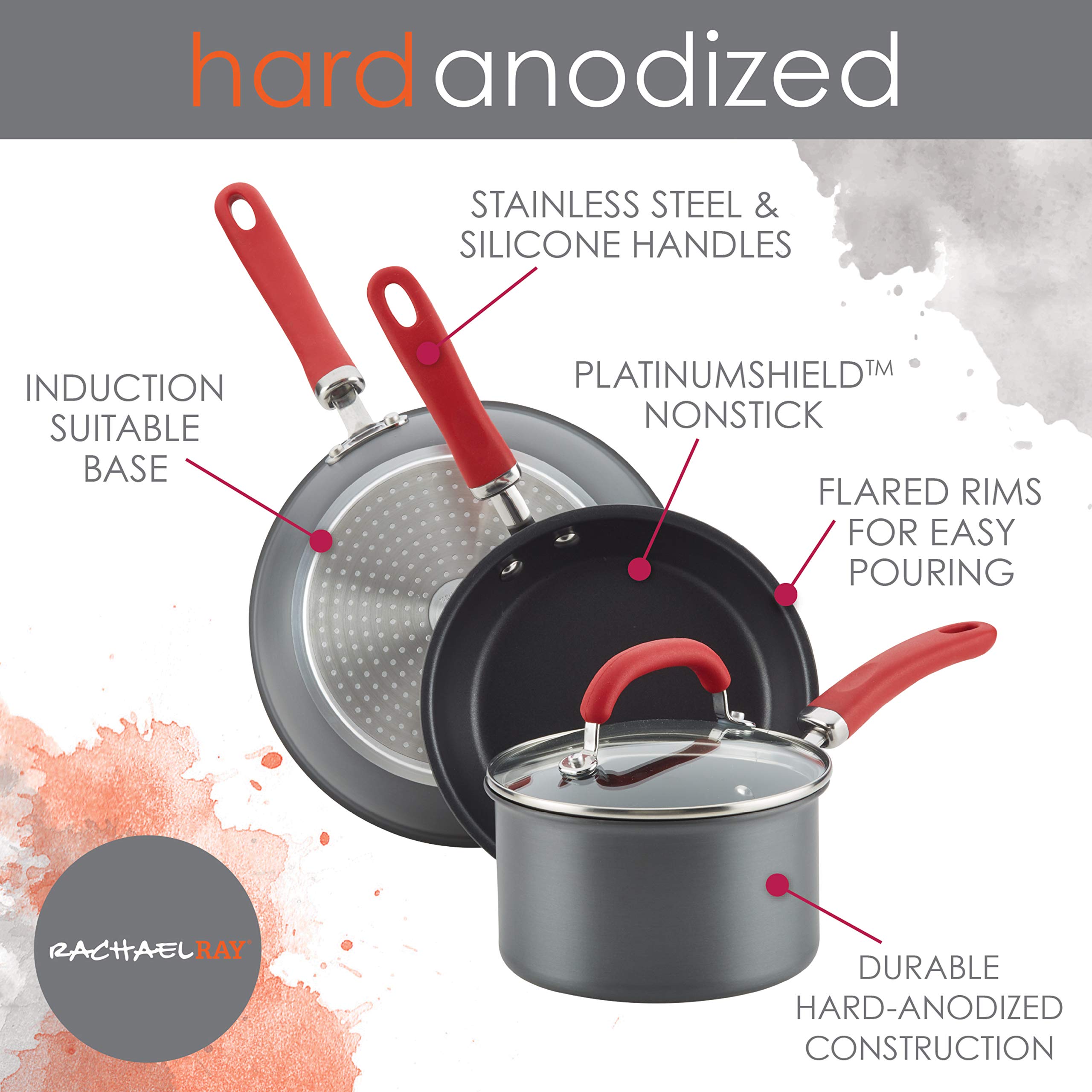 Rachael Ray Create Delicious Deep Hard Anodized Nonstick Frying Pan Set / Skillet Set - 9.5 Inch and 11.75 Inch, Gray