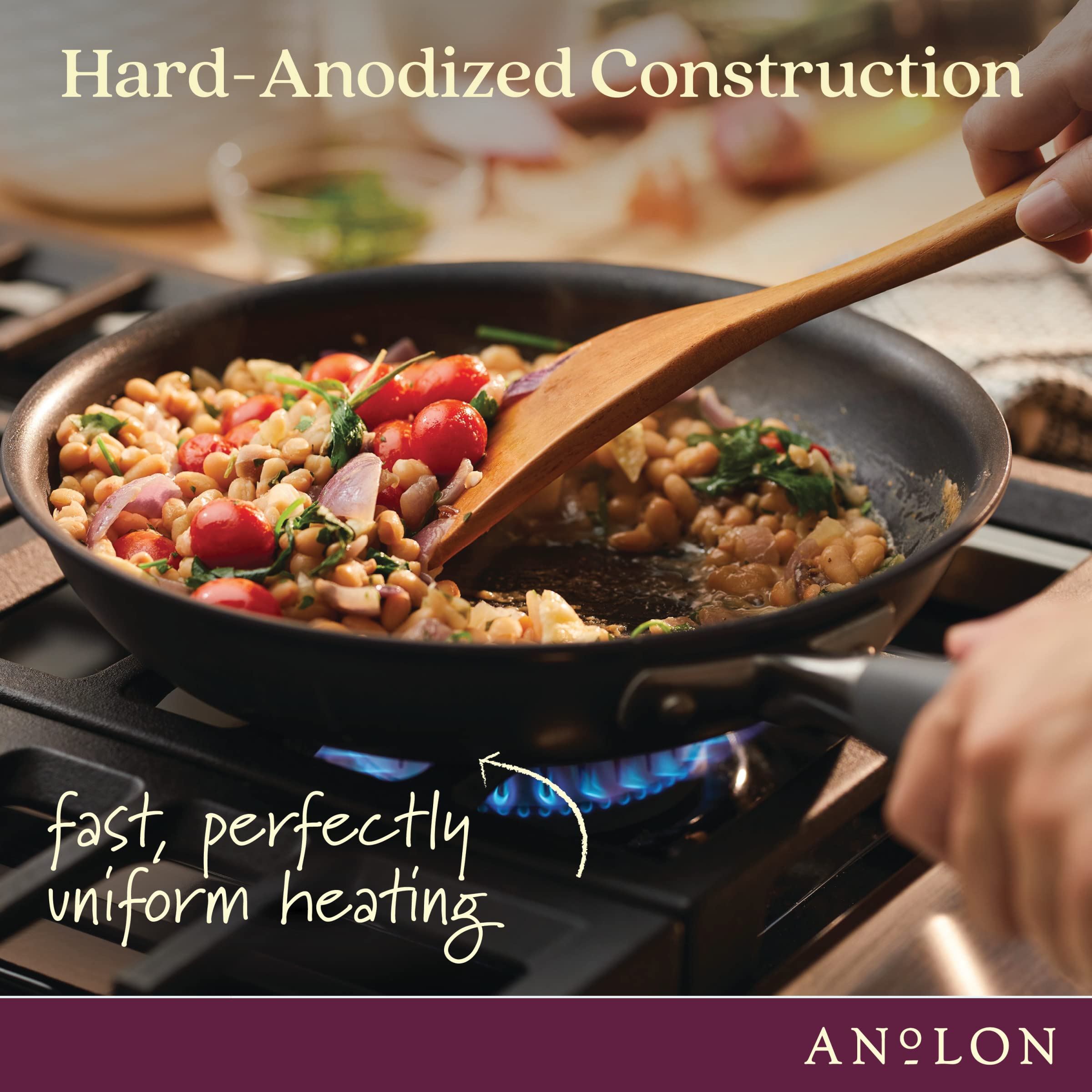 Anolon Advanced Home Hard Anodized Nonstick Deep Frying Pan/Skillet with Lid, 12 Inch, Moonstone