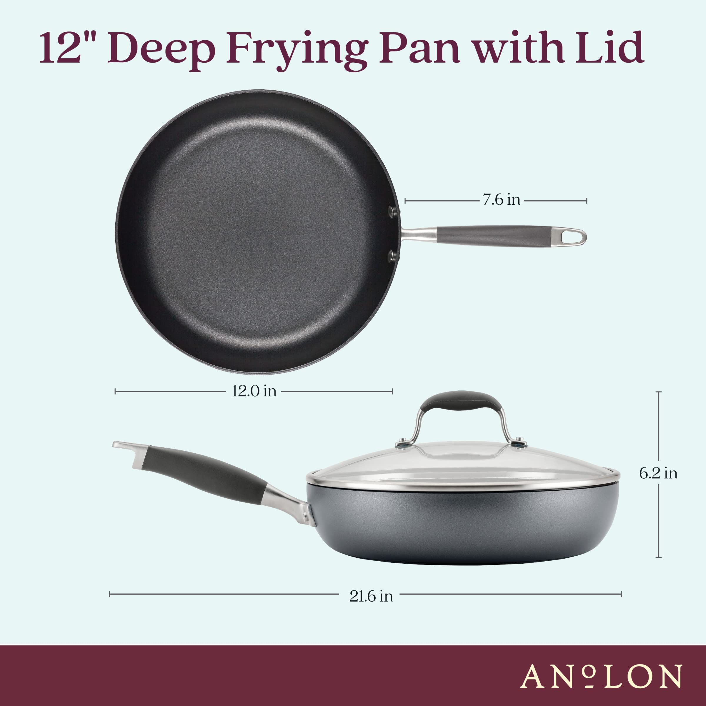 Anolon Advanced Home Hard Anodized Nonstick Deep Frying Pan/Skillet with Lid, 12 Inch, Moonstone