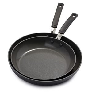 greenpan levels stackable hard anodized healthy ceramic nonstick, 10" and 12" frying pan skillet set, pfas-free, dishwasher safe, black