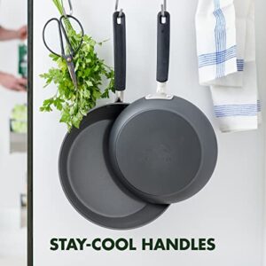 GreenPan Levels Stackable Hard Anodized Healthy Ceramic Nonstick, 10" and 12" Frying Pan Skillet Set, PFAS-Free, Dishwasher Safe, Black