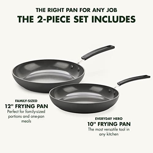 GreenPan Levels Stackable Hard Anodized Healthy Ceramic Nonstick, 10" and 12" Frying Pan Skillet Set, PFAS-Free, Dishwasher Safe, Black