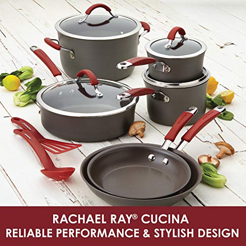 Rachael Ray 87633 Cucina Hard Anodized Nonstick Frying Pan Set / Fry Pan Set / Hard Anodized Skillet Set - 9.25 Inch and 11.5 Inch, Gray