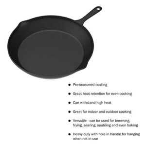 Frying Pans - Set of 3 Pre-Seasoned Cast Iron Skillets with 10-Inch, 8-Inch, and 6-Inch Sizes -Nonstick Camping Cookware by Home-Complete (Black)