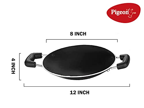 Pigeon Non Stick Appam Pan, 8" Appam Kadai with Stainless Steel Lid, Residue Free Appam Maker for Induction Cooker, Appa Chatty Breakfast Appam Pan Patra, Palappam Maker, Egg Hopper Pan for Omelettes