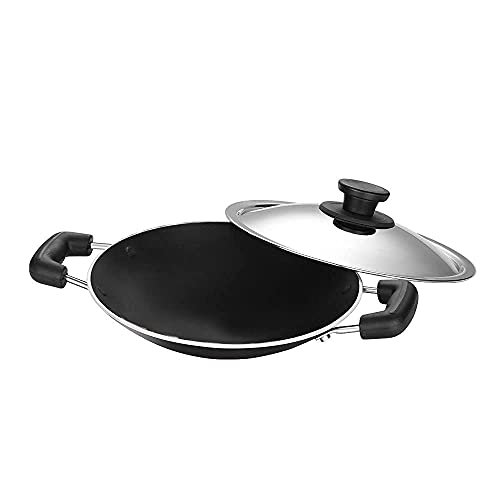 Pigeon Non Stick Appam Pan, 8" Appam Kadai with Stainless Steel Lid, Residue Free Appam Maker for Induction Cooker, Appa Chatty Breakfast Appam Pan Patra, Palappam Maker, Egg Hopper Pan for Omelettes