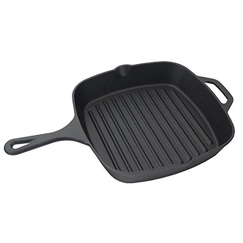 Jim Beam , Pre Seasoned Cast Iron Square Skillet with Ridges, 16", Black