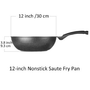 Cook N Home 2646 Marble Nonstick Cookware Saute Fry Pan, 12-inch, Black