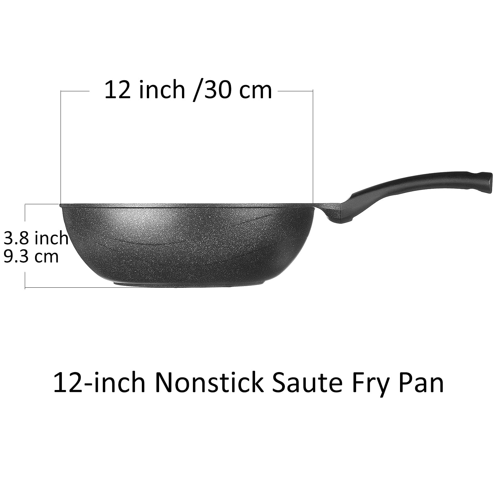 Cook N Home 2646 Marble Nonstick Cookware Saute Fry Pan, 12-inch, Black
