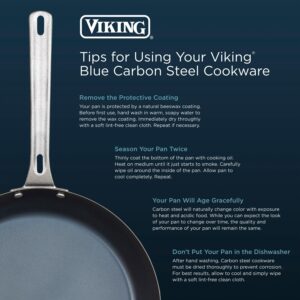 VIKING Culinary Blue Carbon Steel 2-Piece Nonstick Fry Pan Set, 10 Inch & 12 Inch, Ergonomic Stay-Cool Handle, Grill, Oven Safe, Works on All Cooktops including Induction