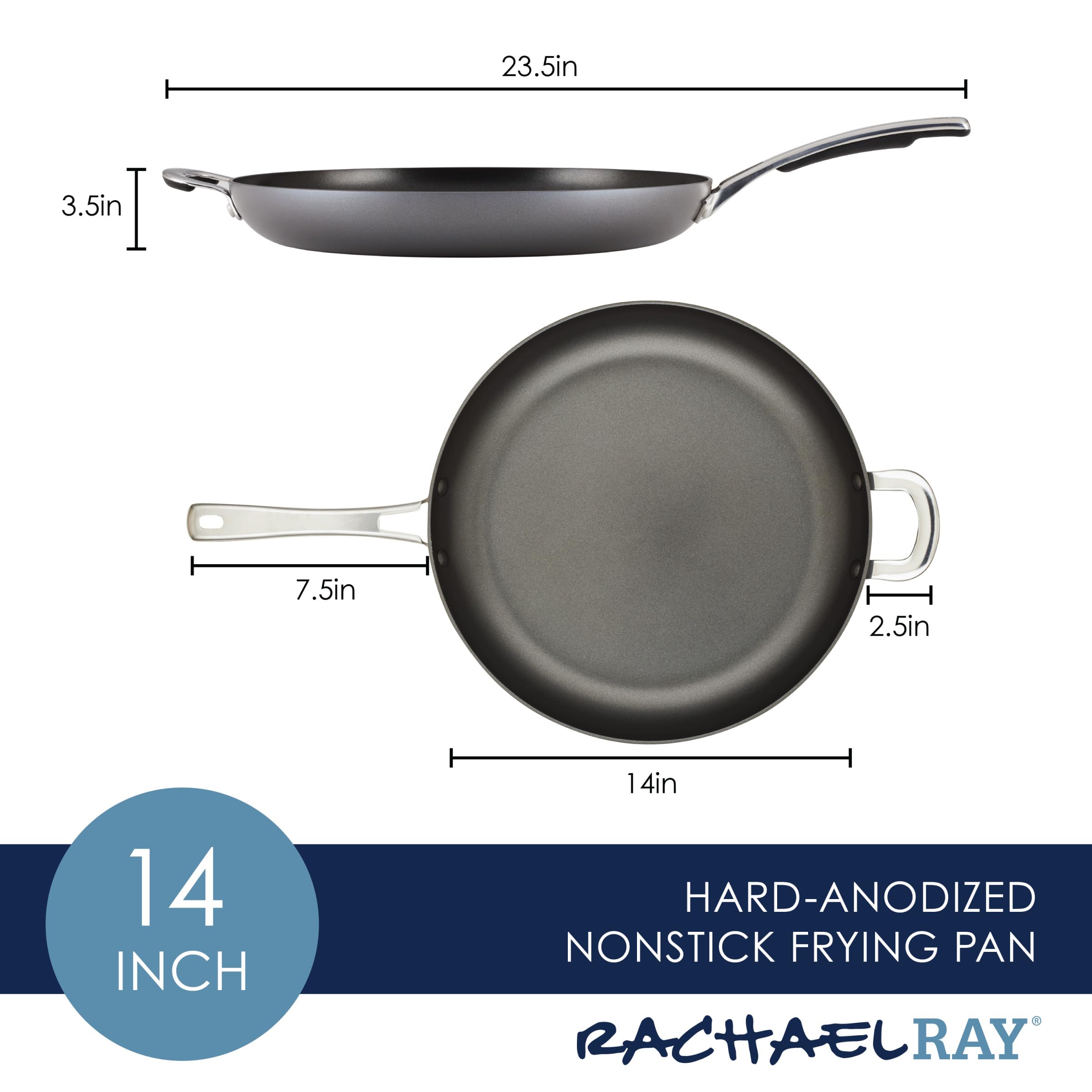 Rachael Ray Cook + Create Hard Anodized Nonstick Frying Pan/Skillet with Helper Handle, 14 Inch - Black