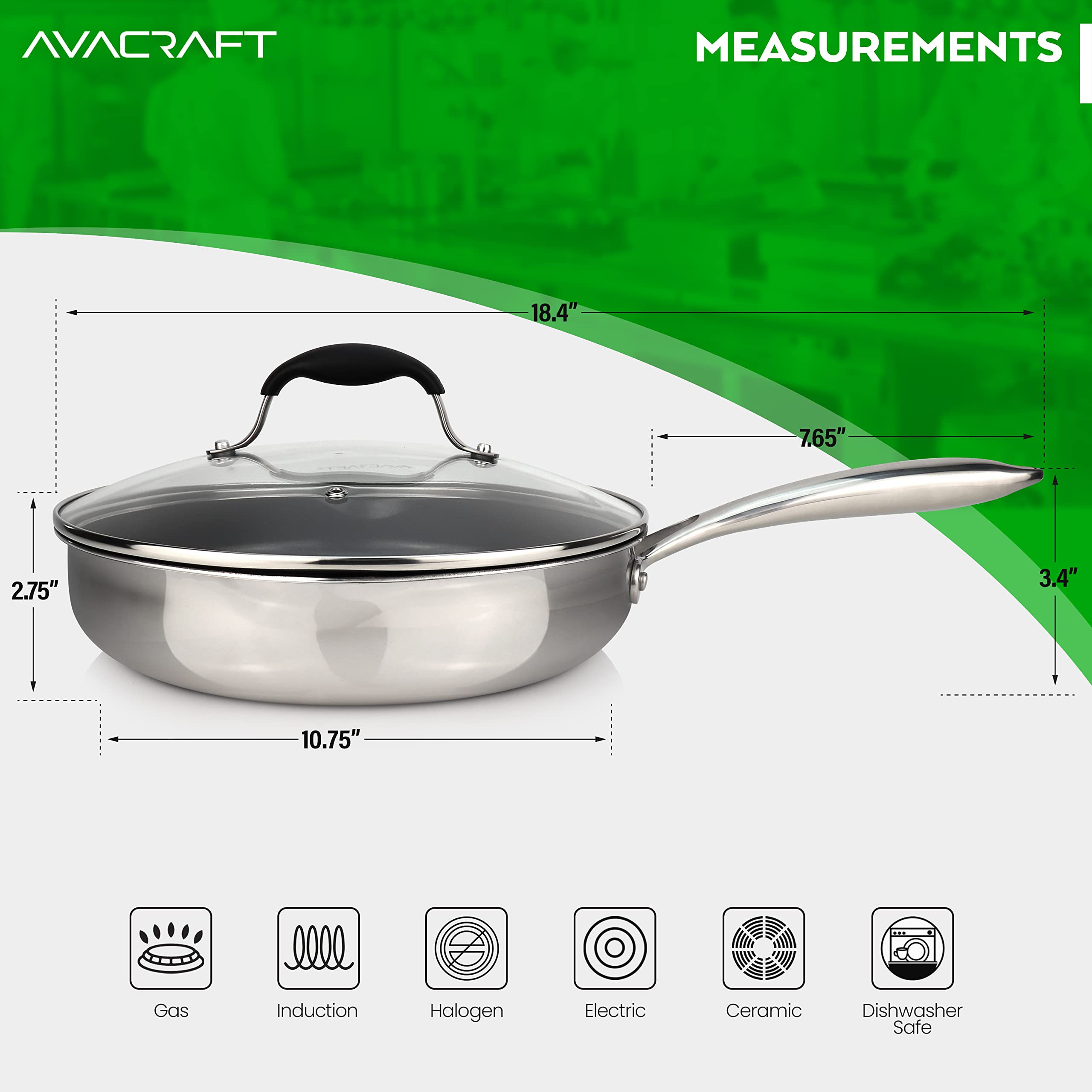 AVACRAFT Ceramic Nonstick Frying Pan with Lid, Egg Pan, Ceramic Nonstick Skillet, 100% PFOA, PTFE Toxins Free Cooking Pan, Best Ceramic Pans for Cooking (10 Inch Non-Stick Frying Pan)