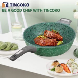 TINCOKO Nonstick Deep Frying Pan with Lid - 11" Green Granite Coating Non-stick Fry Skillet, Die-Cast Aluminum Alloy Jumbo Cooker, Non Toxic APEO & PFOA Free