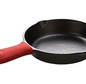 Lodge L5SK3 Pre-Seasoned Cast-Iron 8-Inch Skillet & ASHHM41 Mini Silicone Hot Handle Holder, Red