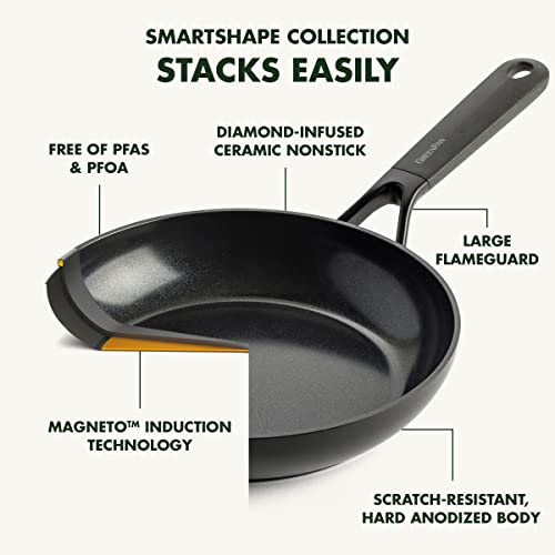 GreenPan SmartShape Healthy Ceramic Nonstick, 9.5" Frying Pan Skillet, PFAS-Free, Induction, Dishwasher Safe, Black