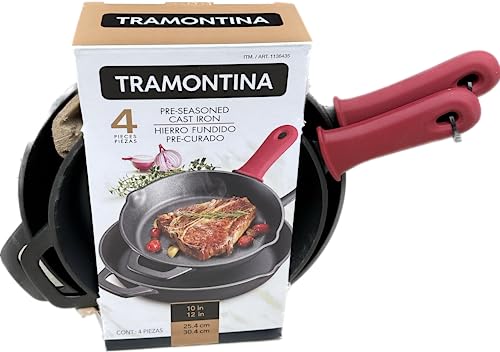 Tramontina Preseasoned Cast Iron 2 Pk Skillets with Silicone Grips