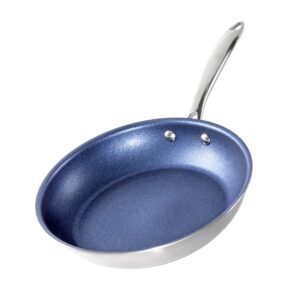 granitestone blue non stick frying pan, 10” stainless steel pan for cooking, induction frying pan nonstick, egg pan, easy cleanup, stay cool handle, ultra durable, oven dishwasher safe 100% toxin free