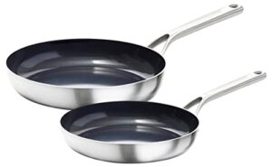 oxo mira tri-ply stainless steel pfas-free nonstick, 8" and 10" frying pan skillet set, induction, multi clad, dishwasher and metal utensil safe