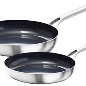 OXO Mira Tri-Ply Stainless Steel PFAS-Free Nonstick, 8" and 10" Frying Pan Skillet Set, Induction, Multi Clad, Dishwasher and Metal Utensil Safe