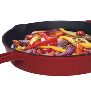 Hell's Kitchen Pre-seasoned Cast Iron Skillet – Oven Safe - Pour Spouts and Helper Handle, 10.5", Red