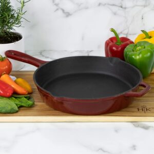 Hell's Kitchen Pre-seasoned Cast Iron Skillet – Oven Safe - Pour Spouts and Helper Handle, 10.5", Red