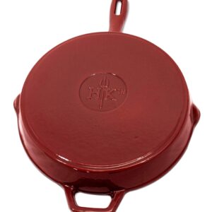 Hell's Kitchen Pre-seasoned Cast Iron Skillet – Oven Safe - Pour Spouts and Helper Handle, 10.5", Red