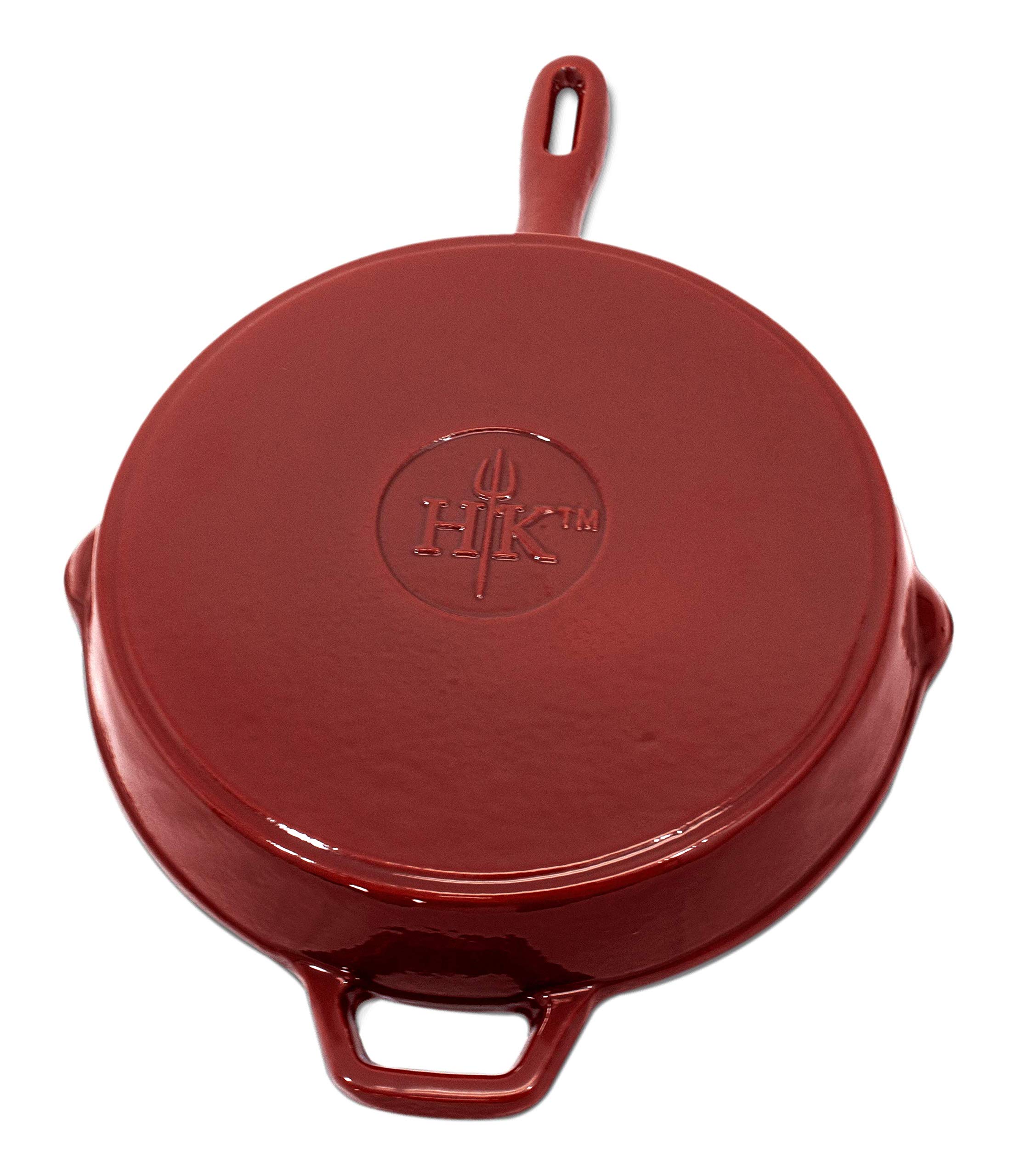 Hell's Kitchen Pre-seasoned Cast Iron Skillet – Oven Safe - Pour Spouts and Helper Handle, 10.5", Red