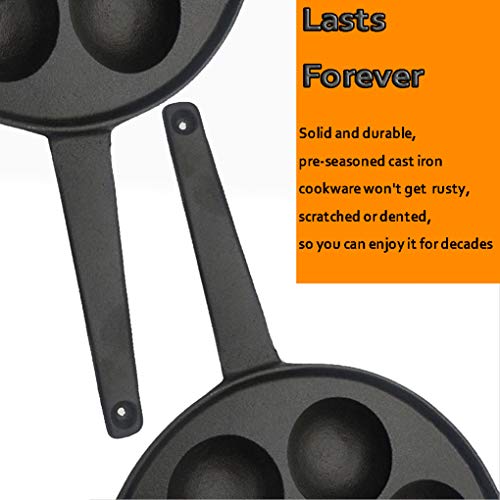 SHLIA Pre-Seasoned Cast Iron Aebleskiver Pan for Danish Stuffed Pancake Balls Takoyaki Maker/Appam Maker with FREE 2 PCS Takoyaki Sticks and 1 PCS Silicone Handle