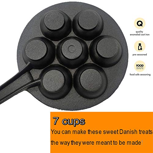 SHLIA Pre-Seasoned Cast Iron Aebleskiver Pan for Danish Stuffed Pancake Balls Takoyaki Maker/Appam Maker with FREE 2 PCS Takoyaki Sticks and 1 PCS Silicone Handle