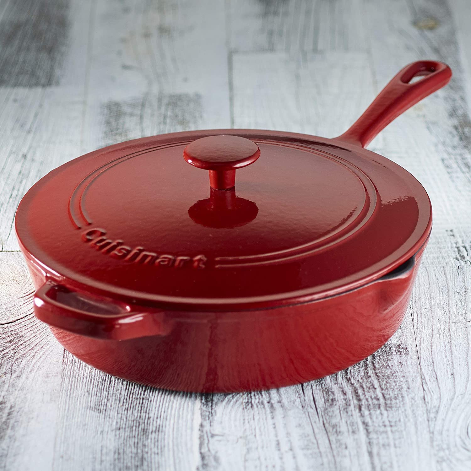 Cuisinart Chef's Classic Enameled Cast Iron 12-Inch Chicken Fryer with Cover, Cardinal Red