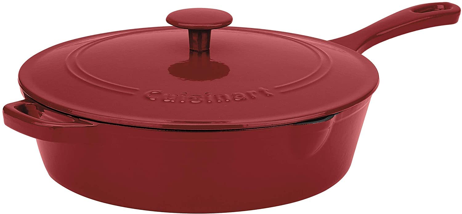 Cuisinart Chef's Classic Enameled Cast Iron 12-Inch Chicken Fryer with Cover, Cardinal Red