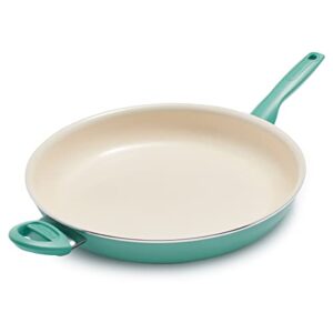 greenpan rio healthy ceramic nonstick 13.5" frying pan skillet with helper handle, pfas-free, dishwasher safe, turquoise