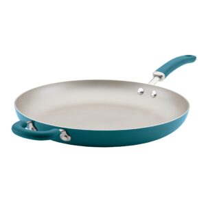 rachael ray create delicious skillet with helper handle, 14.5-inch nonstick frying pan, teal shimmer