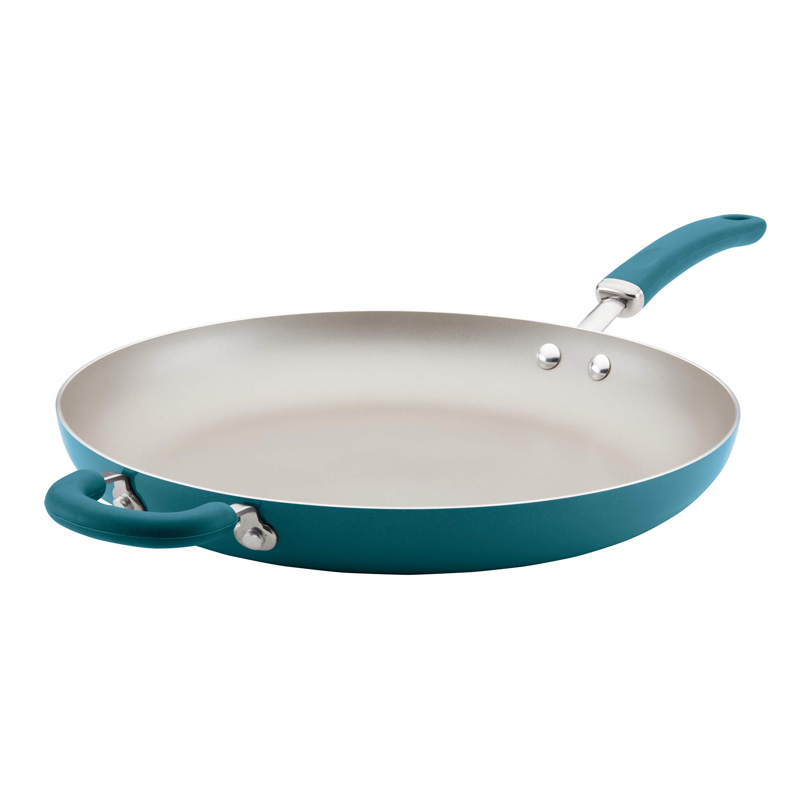 Rachael Ray Create Delicious Skillet with Helper Handle, 14.5-Inch Nonstick Frying Pan, Teal Shimmer