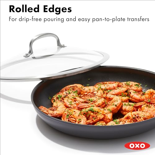 OXO Enhanced, 12" Frying Pan Skillet with Lid, Healthy Ceramic Nonstick, PFAS-Free, Stainless Steel Handle, Dishwasher Safe, Oven Safe, Black