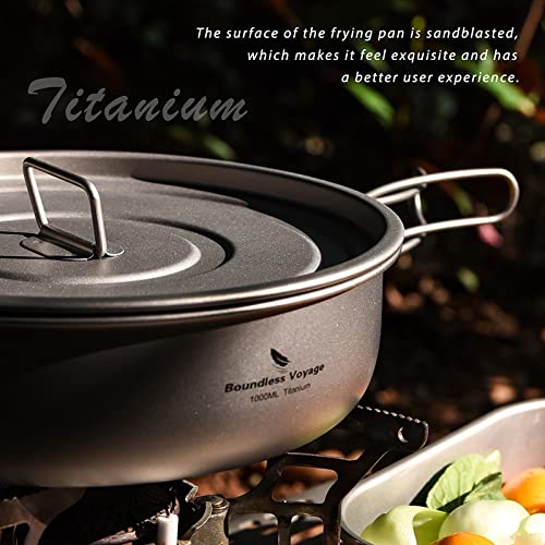 Boundless Voyage Titanium Non-Stick Frying Pan with Folding Handle Non-Stick Ceramic Coating Frypan Cooking Pot for Outdoor Camping Picnic Backpacking (L) with Lid