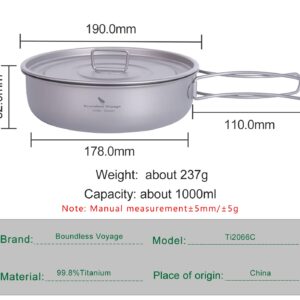 Boundless Voyage Titanium Non-Stick Frying Pan with Folding Handle Non-Stick Ceramic Coating Frypan Cooking Pot for Outdoor Camping Picnic Backpacking (L) with Lid