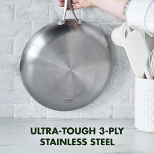 GreenPan Venice Pro Tri-Ply Stainless Steel Healthy Ceramic Nonstick, 8" 9.5" & 11" 3 Piece Frying Pan Skillet Set, PFAS-Free, Multi Clad, Induction, Dishwasher Safe, Oven & Broiler Safe