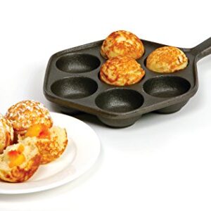 Norpro Cast Iron Stuffed Pancake Pan, Munk/Aebleskiver, 2" / 5cm diameter, Black